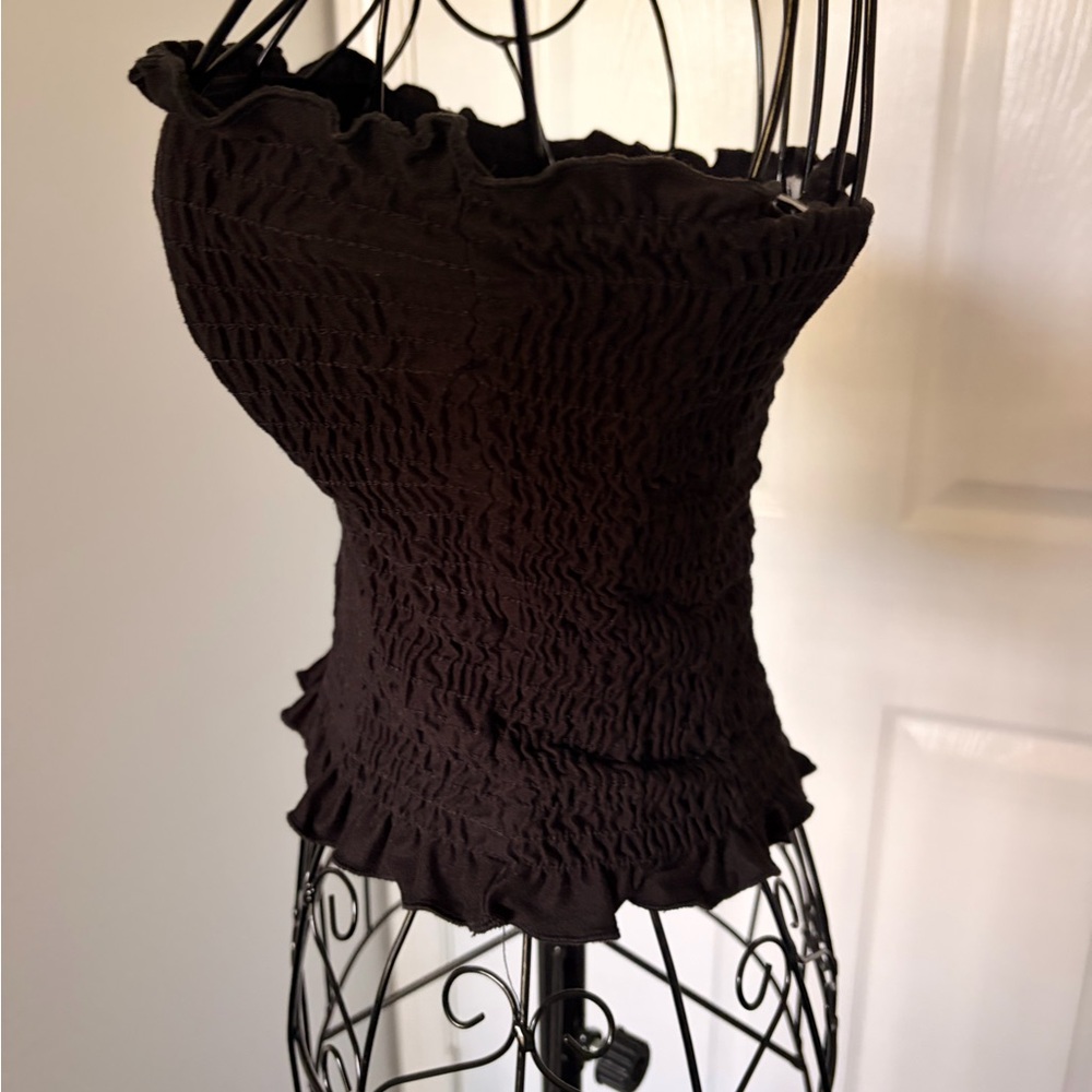 Black Smocked Strapless Ruffle Hem Camisole - Picture 4 of 7